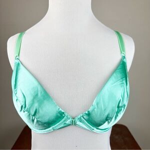 Victorias Secret Green Satin Vintage 90s Push Up Second Skin Bra 34C